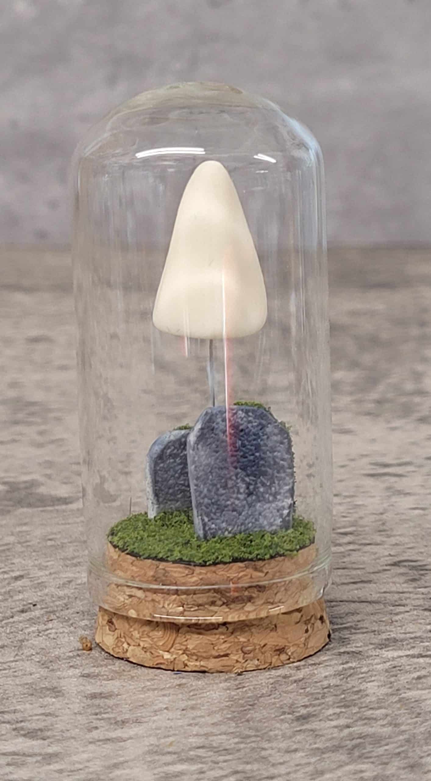 Glow in the dark tiny ghost in graveyard cloche diorama - Image 6