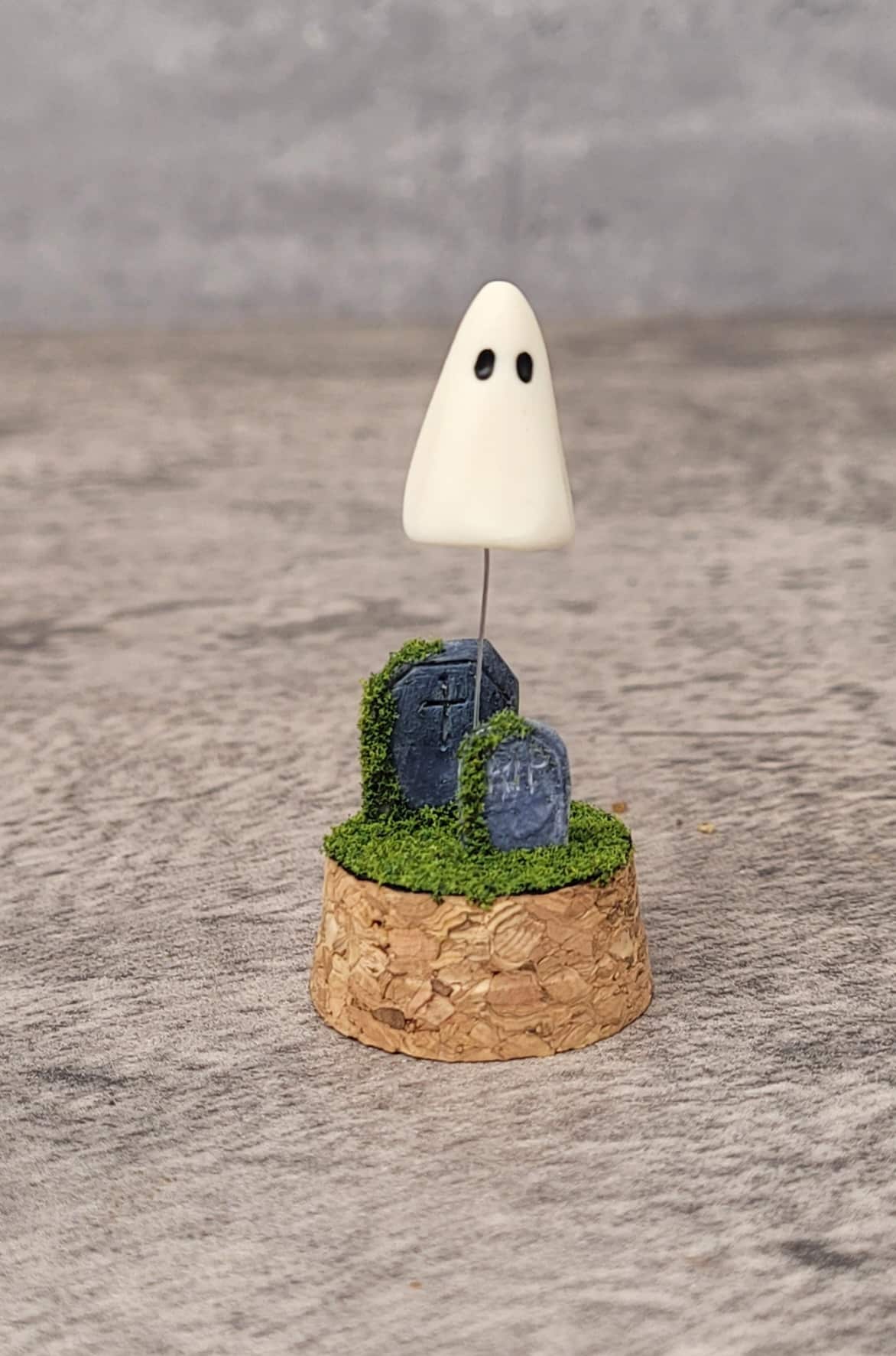 Glow in the dark tiny ghost in graveyard cloche diorama - Image 2