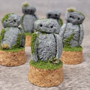 Tiny mossy rock golem cloche diorama