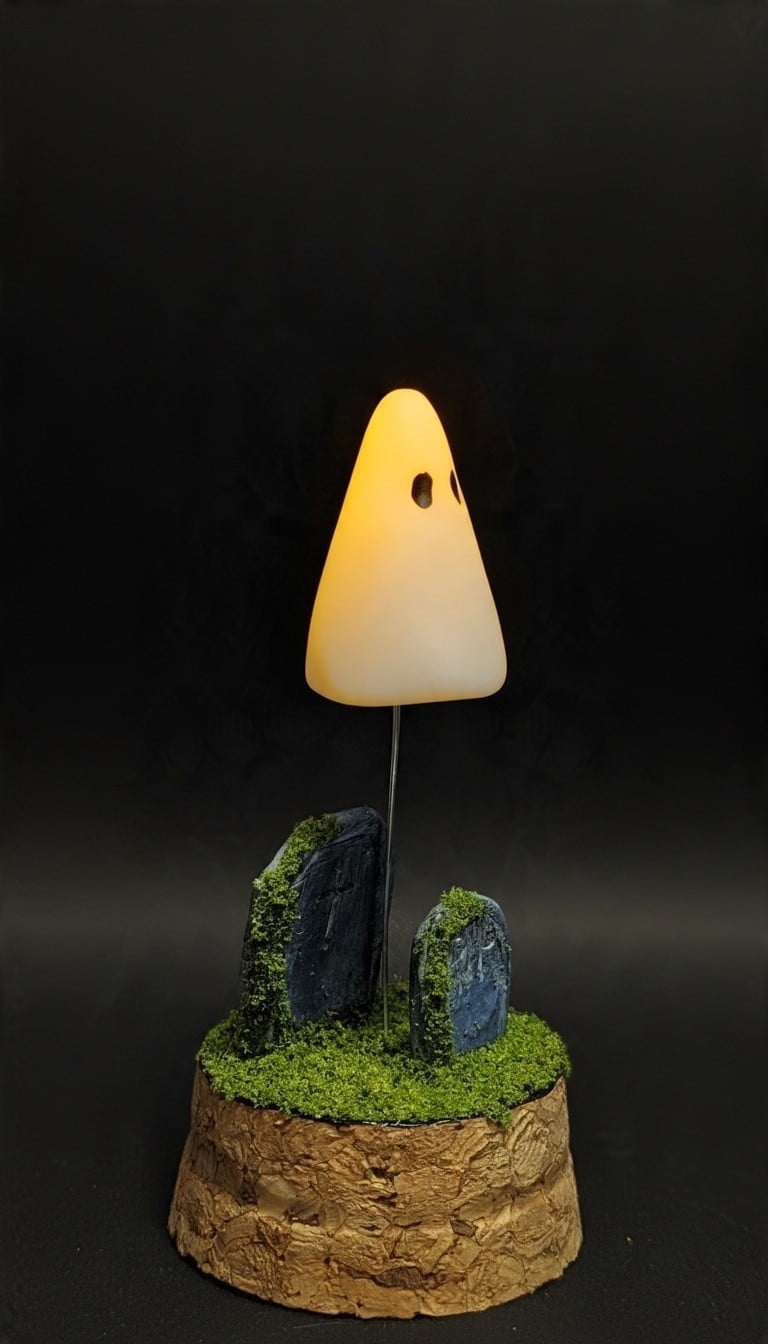 Glow in the dark tiny ghost in graveyard cloche diorama - Image 4